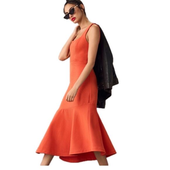 Anthropologie The Ariana Square-Neck Asymmetrical Ruffle-Hem Dress Magic Fabric - Picture 3 of 6